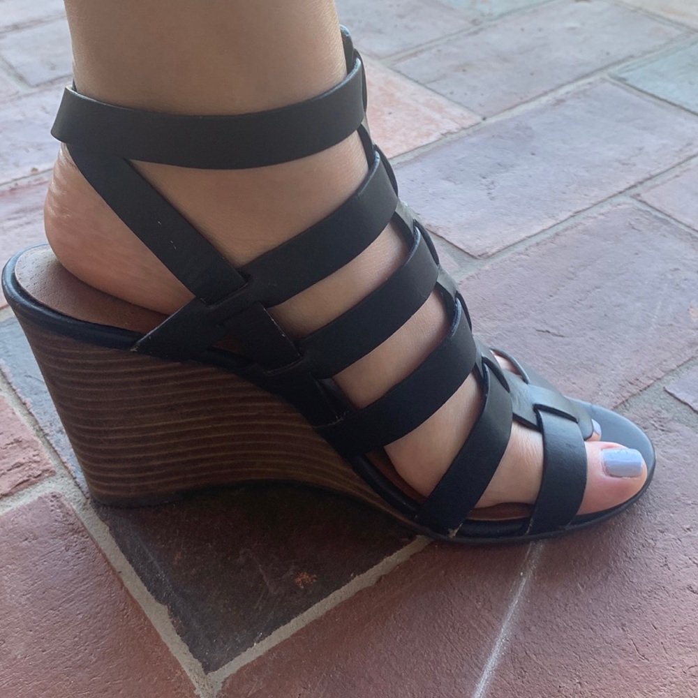 Black strappy wedges from Lucky Brand. Size 6.5 or 7, with adjustable straps.